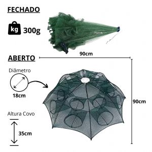 Covo Armadilha Guarda Chuva Para Camarão Lambari C/ 12 Bocas